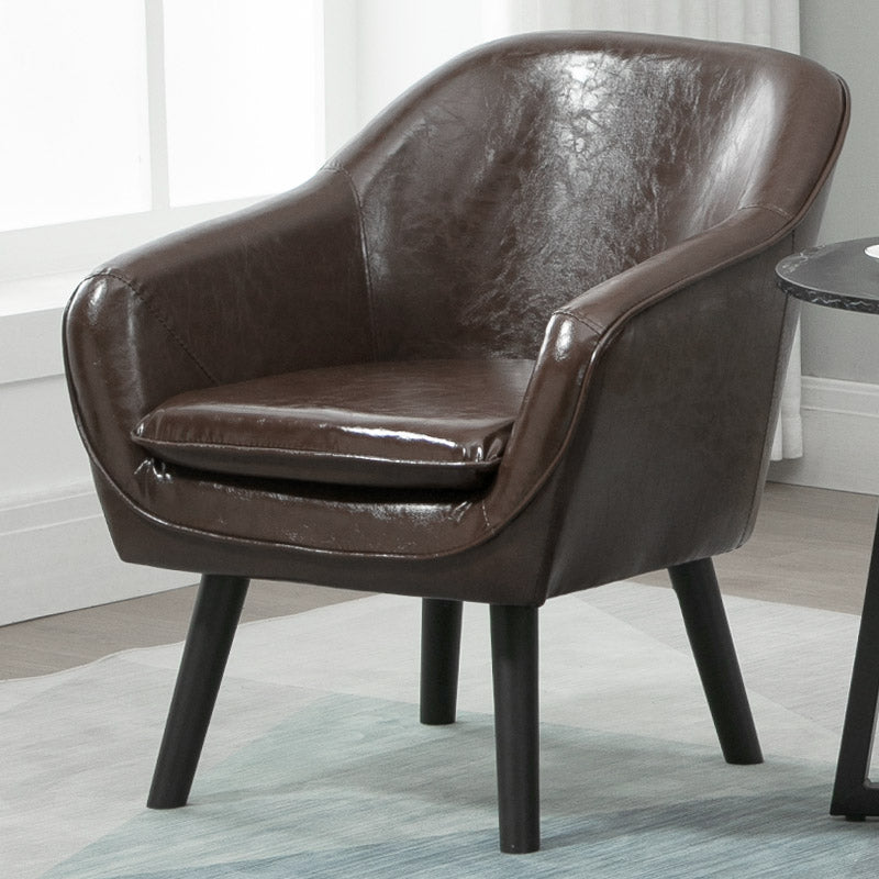 Fixed Back Lounge Chair Leather Side Chair with Solid Wood Legs