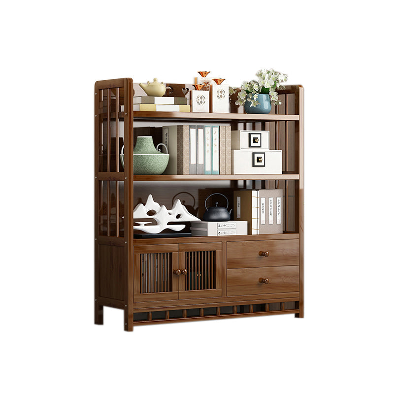 Mid-Century Modern Brown Accent Chest Wood Rectangle Accent Chest with Shelves