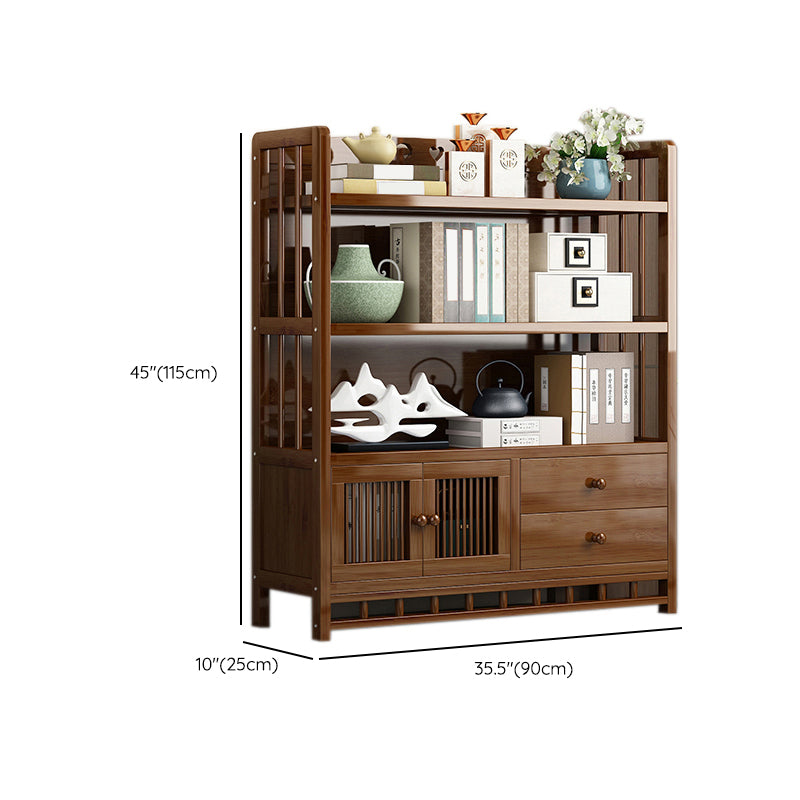 Mid-Century Modern Brown Accent Chest Wood Rectangle Accent Chest with Shelves