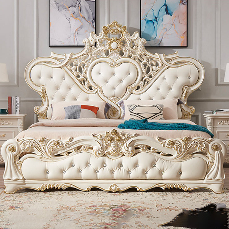 Victorian Standard Bed Upholstered Headboard Tufted Pine Wood Panel Bed