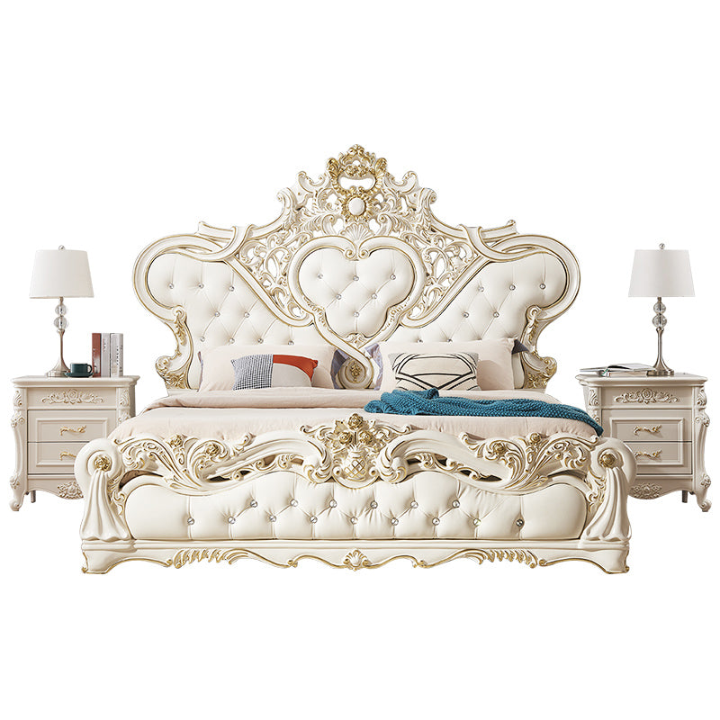 Victorian Standard Bed Upholstered Headboard Tufted Pine Wood Panel Bed