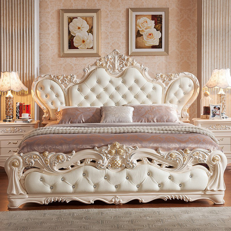 Victorian Standard Bed Upholstered Headboard Tufted Panel Bed