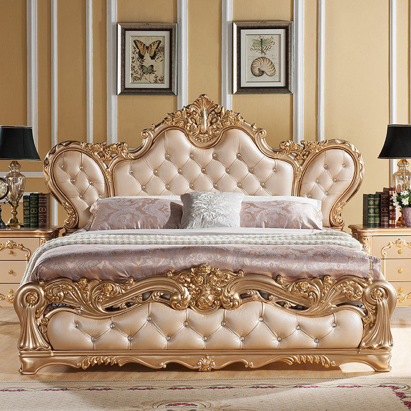 Victorian Standard Bed Upholstered Headboard Tufted Panel Bed