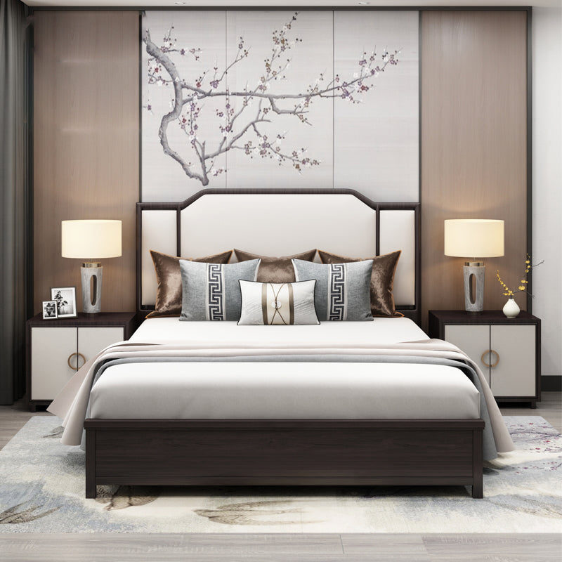 Mid-Century Modern Standard Bed Upholstered Headboard Ash Panel Bed