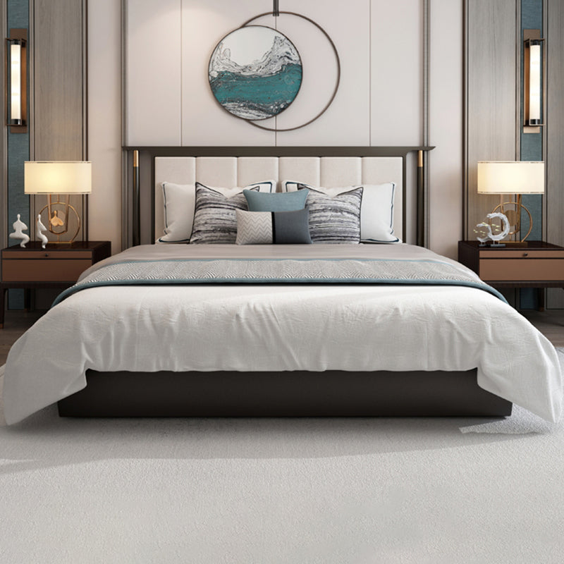 Mid-Century Modern Standard Bed Ash Upholstered Headboard Panel Bed