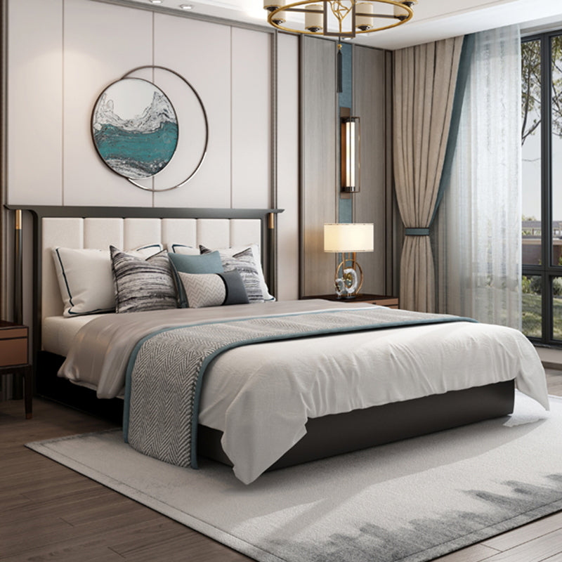 Mid-Century Modern Standard Bed Ash Upholstered Headboard Panel Bed