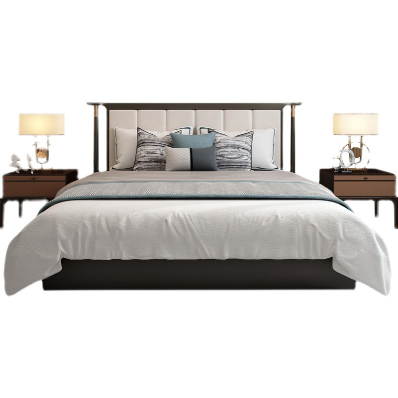 Mid-Century Modern Standard Bed Ash Upholstered Headboard Panel Bed