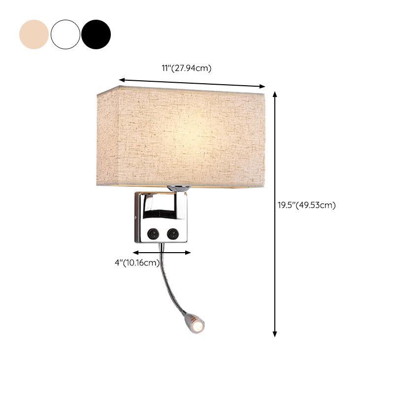 Modern Metal Wall Sconce Rectangle Shape Wall Lamp with Fabric Shade for Study