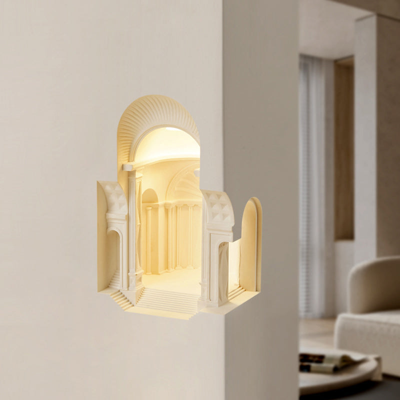 Geometric Wall Light Fixture Modern Stone 1 Light Wall Sconce in White