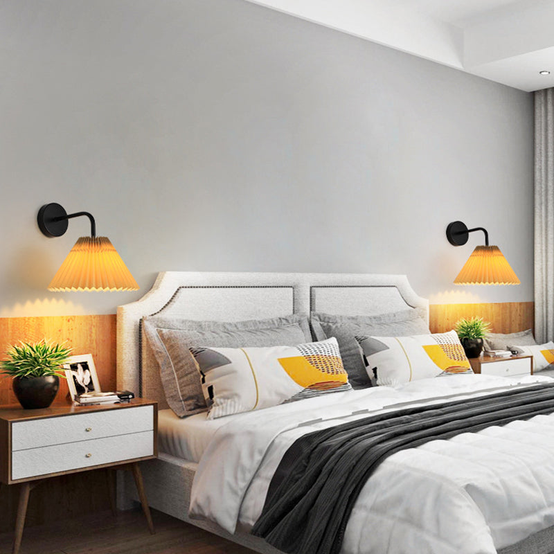 Contemporary Golden/Black Bathroom Vanity Light Fabric Shaded Wall Light Sconces