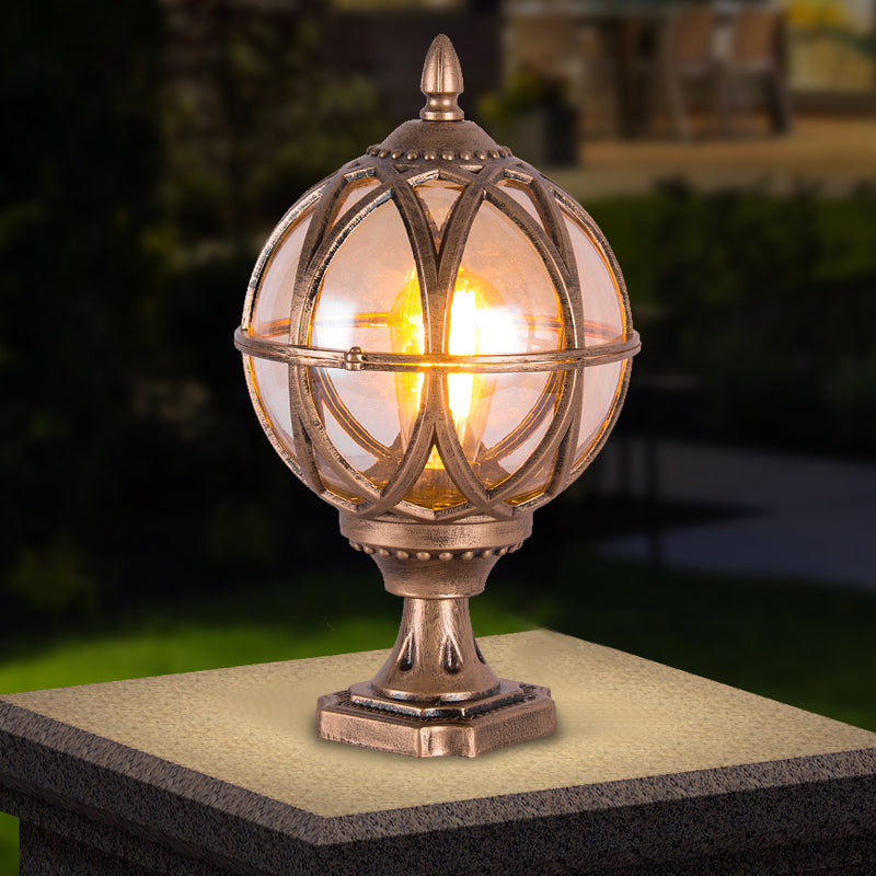 1-Light Waterproof Outdoor Light Spherical Pillar Lamp with Glass Shade for Garden