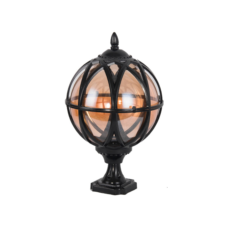 1-Light Waterproof Outdoor Light Spherical Pillar Lamp with Glass Shade for Garden