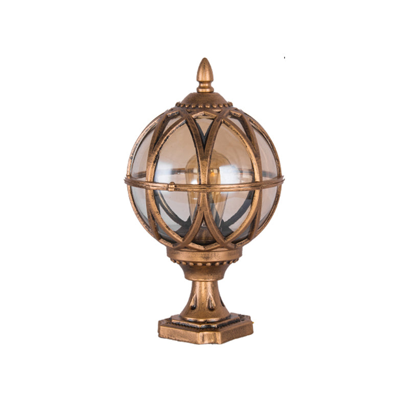 1-Light Waterproof Outdoor Light Spherical Pillar Lamp with Glass Shade for Garden