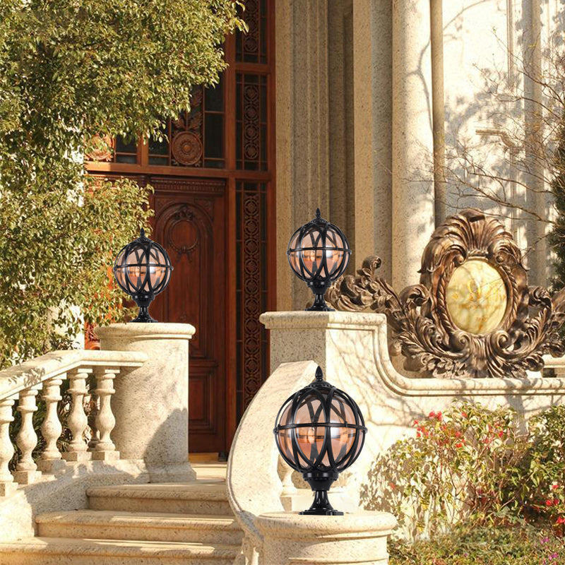 1-Light Waterproof Outdoor Light Spherical Pillar Lamp with Glass Shade for Garden