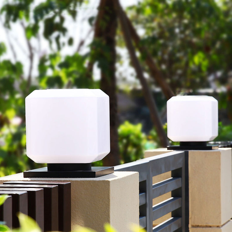1-Light LED Pillar Lamp Square Solar Lighting Fixture with Acrylic Shade for Garden
