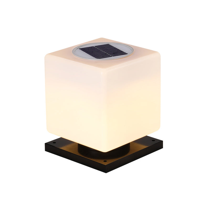 1-Light LED Pillar Lamp Square Solar Lighting Fixture with Acrylic Shade for Garden