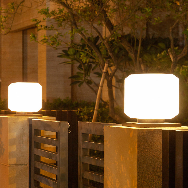 1-Light LED Pillar Lamp Square Solar Lighting Fixture with Acrylic Shade for Garden