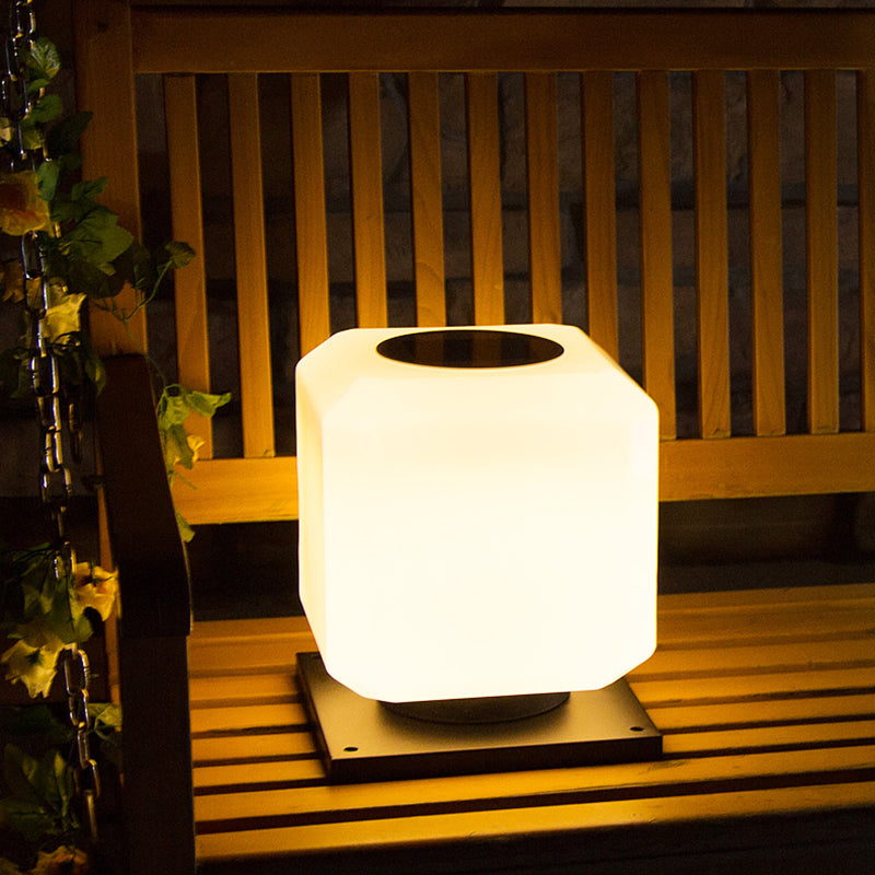 1-Light LED Pillar Lamp Square Solar Lighting Fixture with Acrylic Shade for Garden