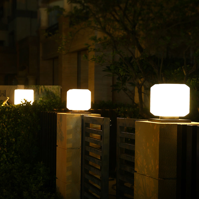 1-Light LED Pillar Lamp Square Solar Lighting Fixture with Acrylic Shade for Garden