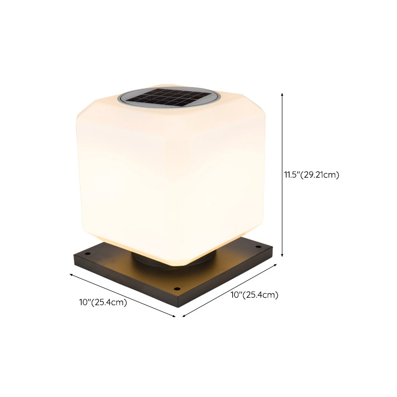 1-Light LED Pillar Lamp Square Solar Lighting Fixture with Acrylic Shade for Garden