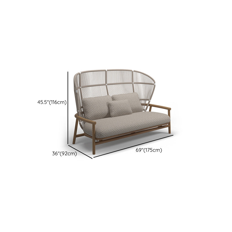 Contemporary Solid Wood Frame Patio Loveseat Water Resistant Outdoor Sofa with Cushion