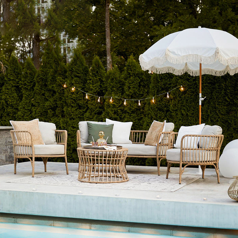 Contemporary Tropical Style Outdoor Sofa Willow Vine Arc Shape Tuxedo Arm Loveseat