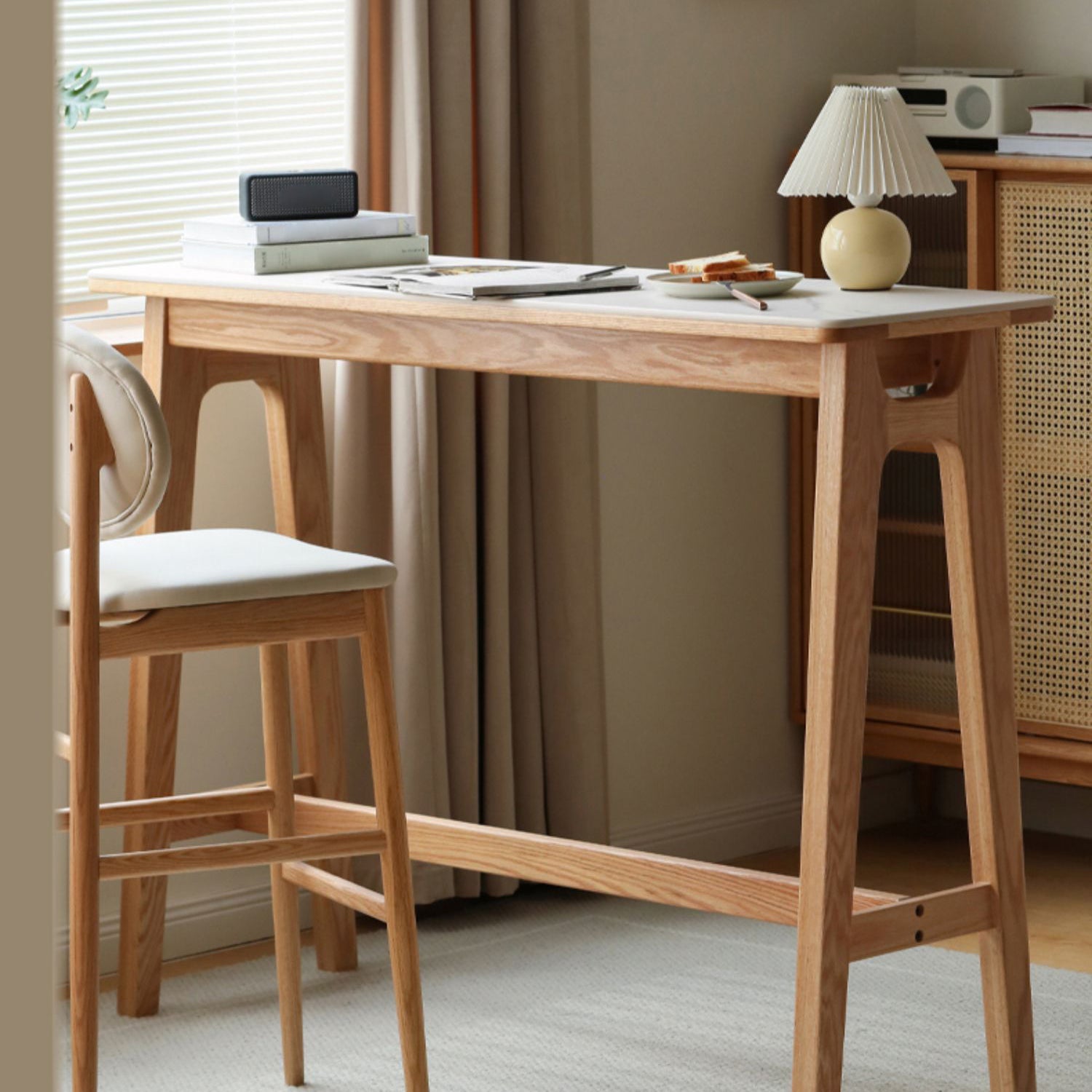 Contemporary Trestle Bar Dining Table Solid Wood Bar Stool Table