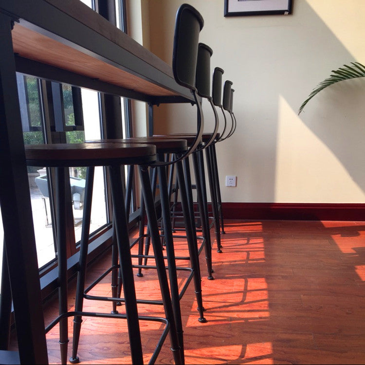 Brown Pine Wood Bistro Table Industrial Style Pub Table for Home