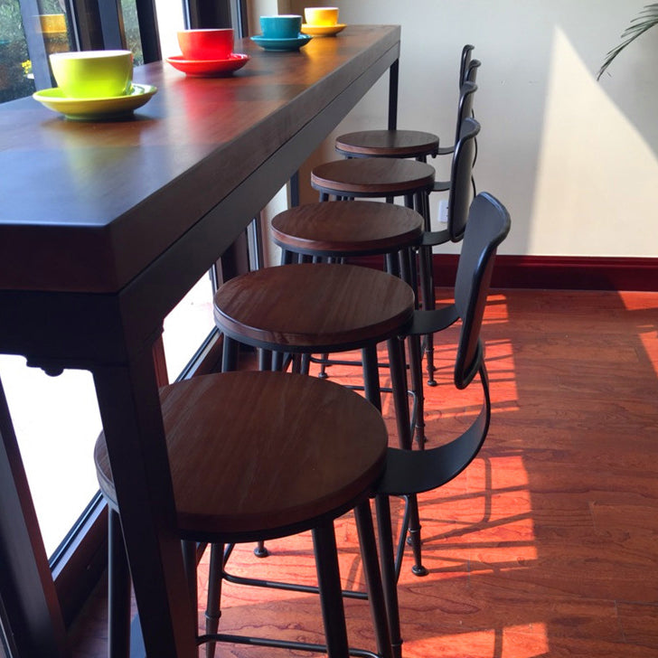 Brown Pine Wood Bistro Table Industrial Style Pub Table for Home