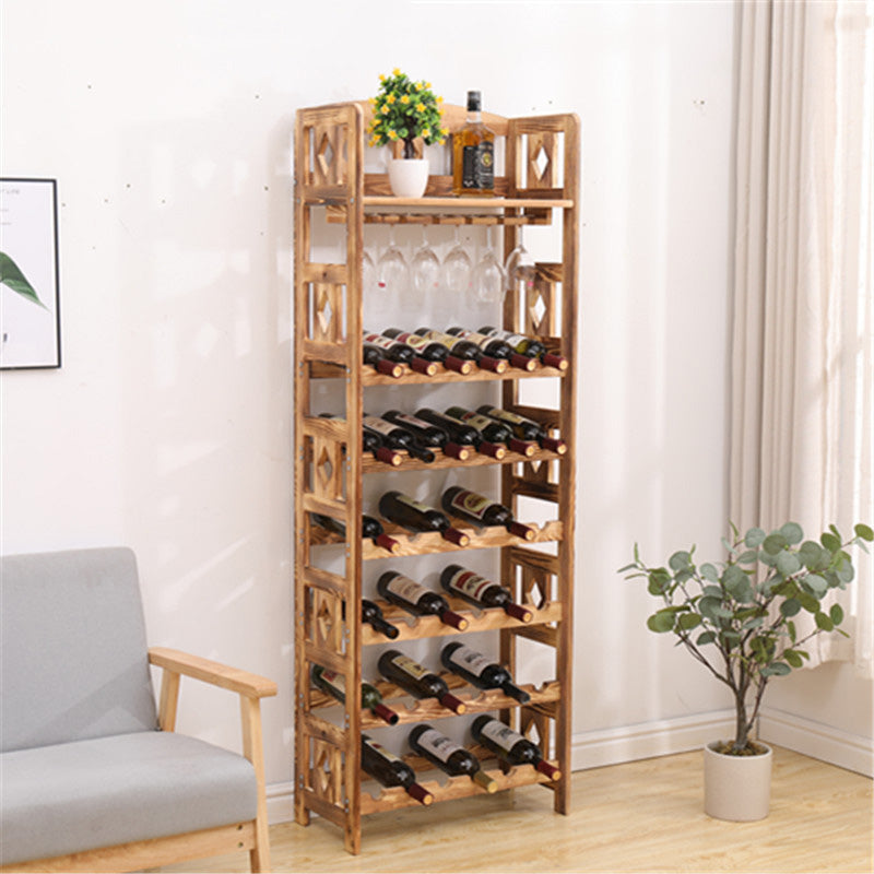 Modern Floor Wine Bottle Rack Pine Wood Wine Bottle Rack for Home