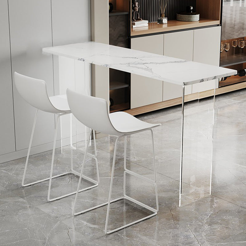 Rectangle Bar Pub Table Set 3 Pcs Stone Top Bar Table and Metal Frame Stools