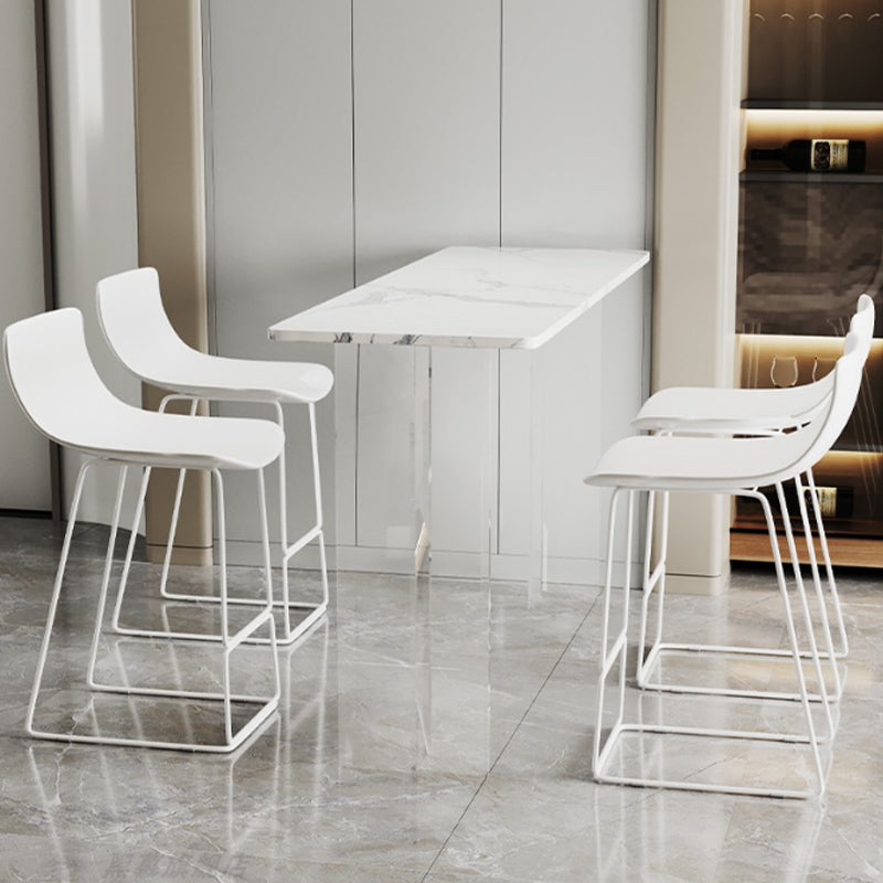 Rectangle Bar Pub Table Set 3 Pcs Stone Top Bar Table and Metal Frame Stools