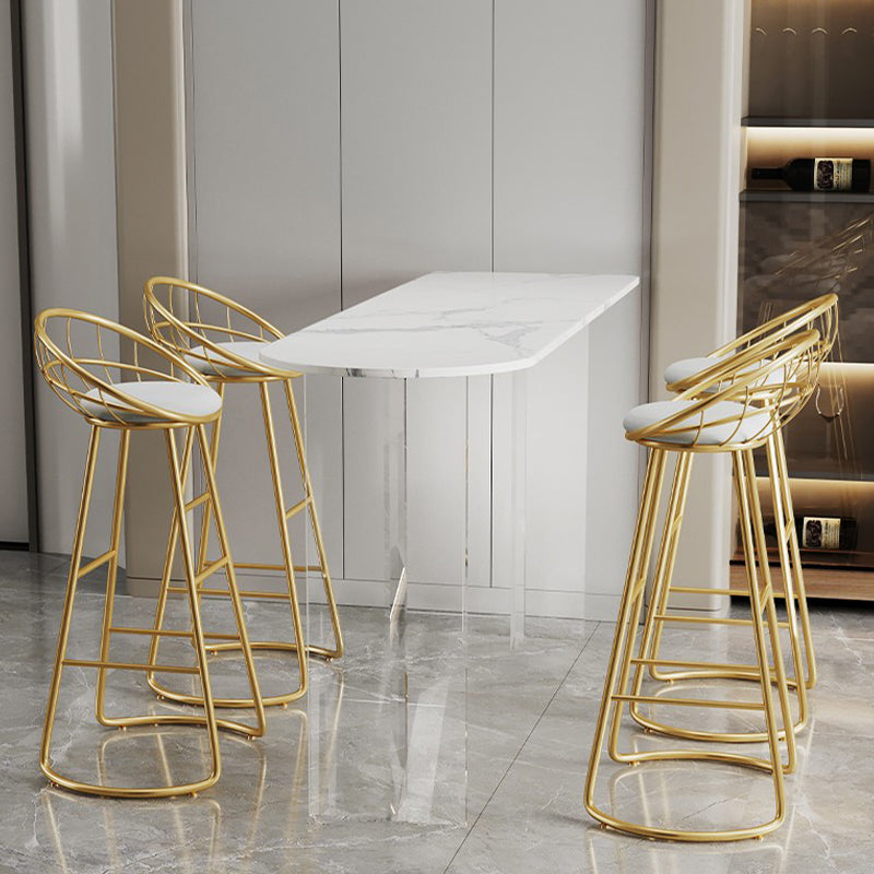 Rectangle Bar Pub Table Set 3 Pcs Stone Top Bar Table and Metal Frame Stools