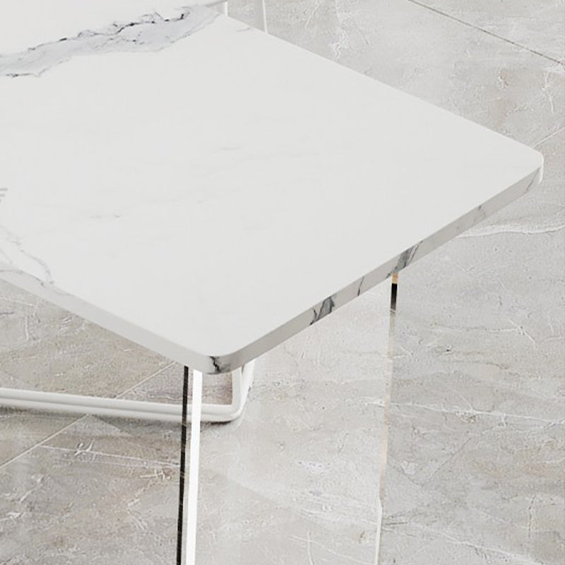 Rectangle Bar Pub Table Set 3 Pcs Stone Top Bar Table and Metal Frame Stools