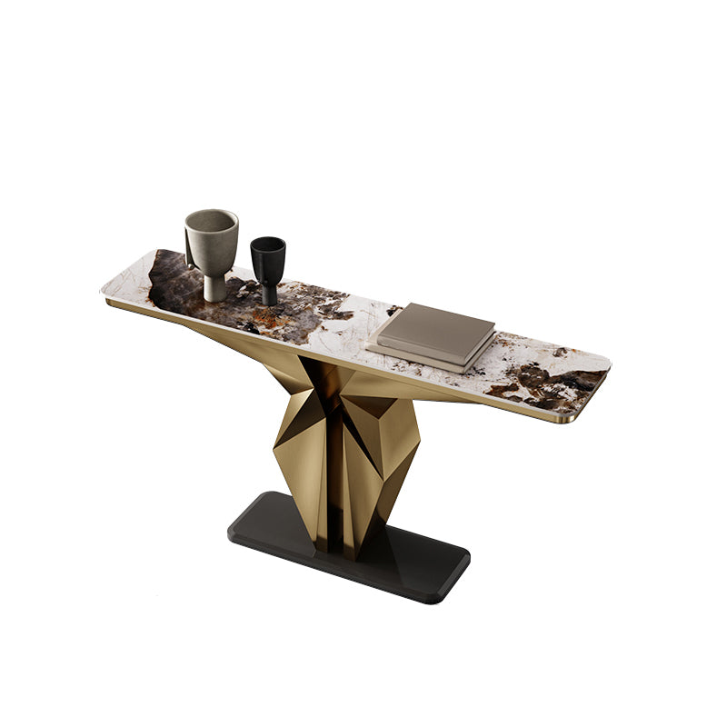 Rectangle Shape Contemporary Console Table Gold/Black Stone Sofa Table for Hall