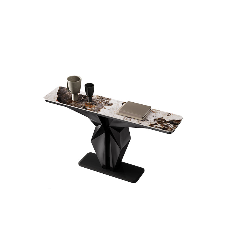 Rectangle Shape Contemporary Console Table Gold/Black Stone Sofa Table for Hall