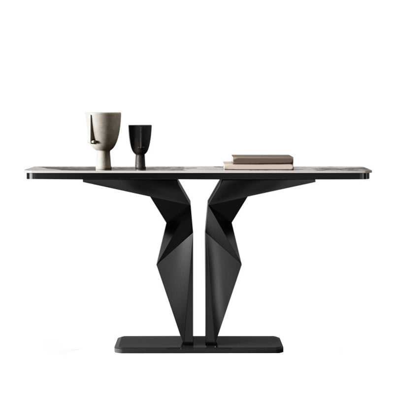 Rectangle Shape Contemporary Console Table Gold/Black Stone Sofa Table for Hall