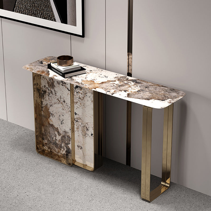 Rectangle Shape Contemporary Console Table Stone Sofa Table in Gold for Hall