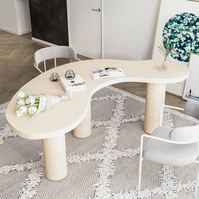 Contemporary Style Wood Office Desk Irregular Shape Task Desk with 3 Legs