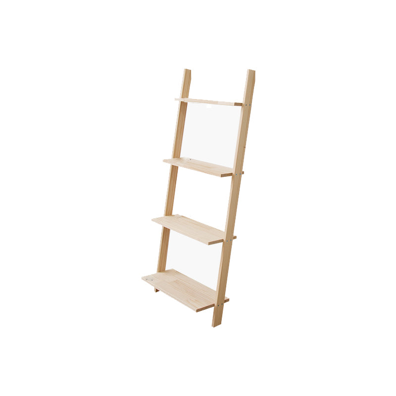 Contemporary Ladder Bookcase Solid Wood Open Back Bookshelf with Shelves