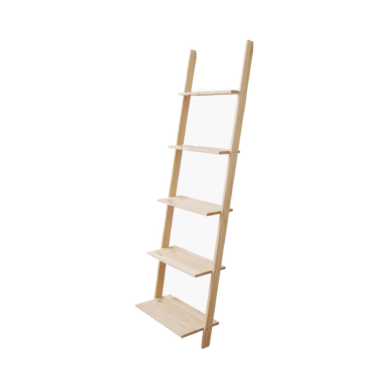Contemporary Ladder Bookcase Solid Wood Open Back Bookshelf with Shelves