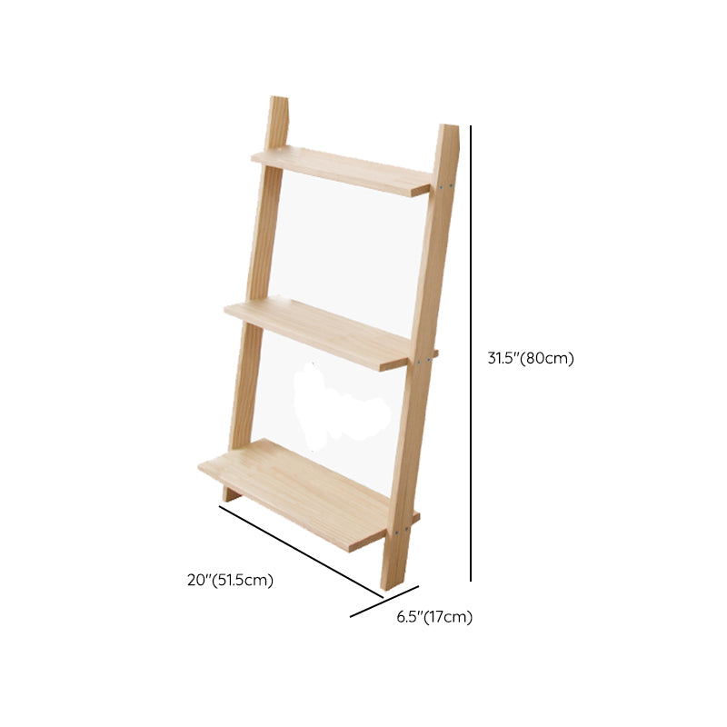 Contemporary Ladder Bookcase Solid Wood Open Back Bookshelf with Shelves