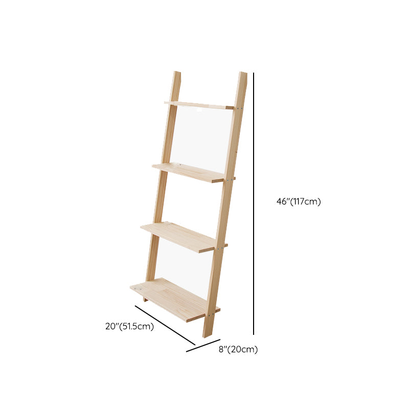 Contemporary Ladder Bookcase Solid Wood Open Back Bookshelf with Shelves