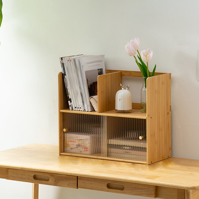 Contemporary Closed Back Bookcase Bamboo Horizontal Bookshelf with Cabinets