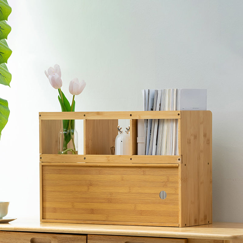 Contemporary Closed Back Bookcase Bamboo Horizontal Bookshelf with Cabinets