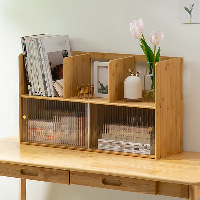 Contemporary Closed Back Bookcase Bamboo Horizontal Bookshelf with Cabinets
