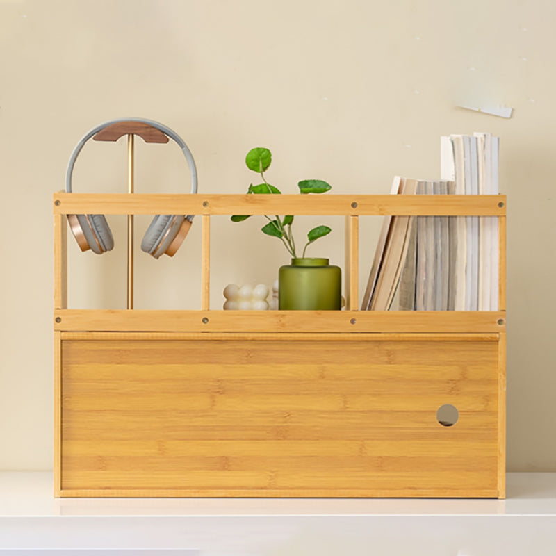 Contemporary Closed Back Bookcase Bamboo Horizontal Bookshelf with Doors