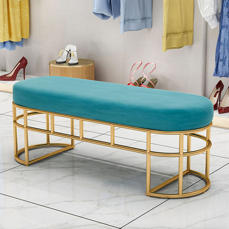 Contemporary Style Entryway Bench Cushioned Oval Metal Seating Bench