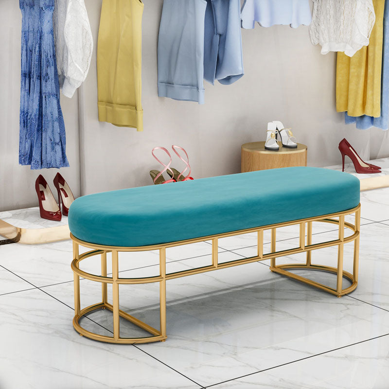 Contemporary Style Entryway Bench Cushioned Oval Metal Seating Bench