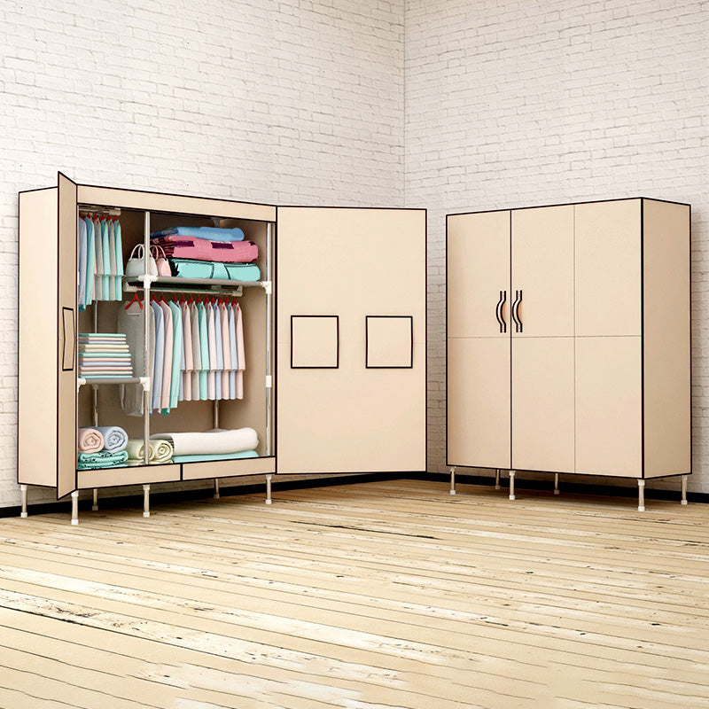 Metal and Fabric Wardrobe Industrial Style Minimalist Rectangular Bedroom Wardrobe Closet